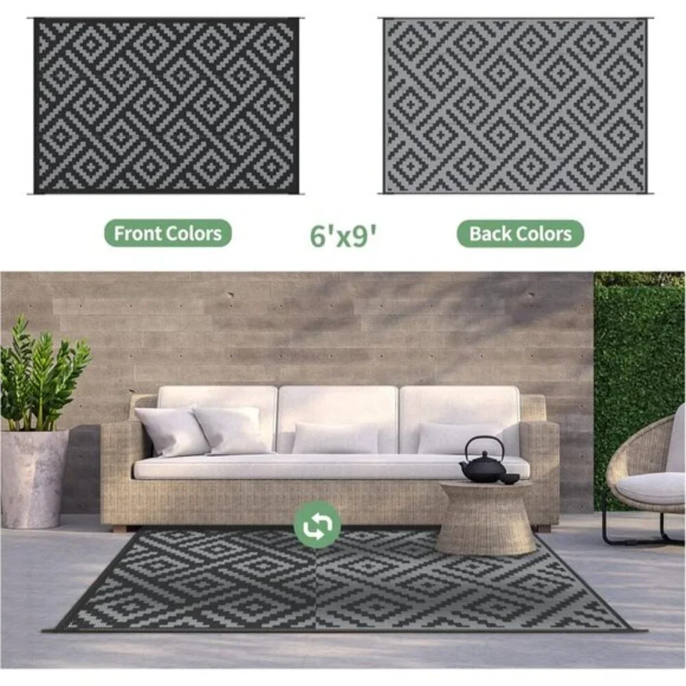 New 6x9 Outdoor Rug, Waterproof Reversible Patio Mat for RV, Deck, Porch & More